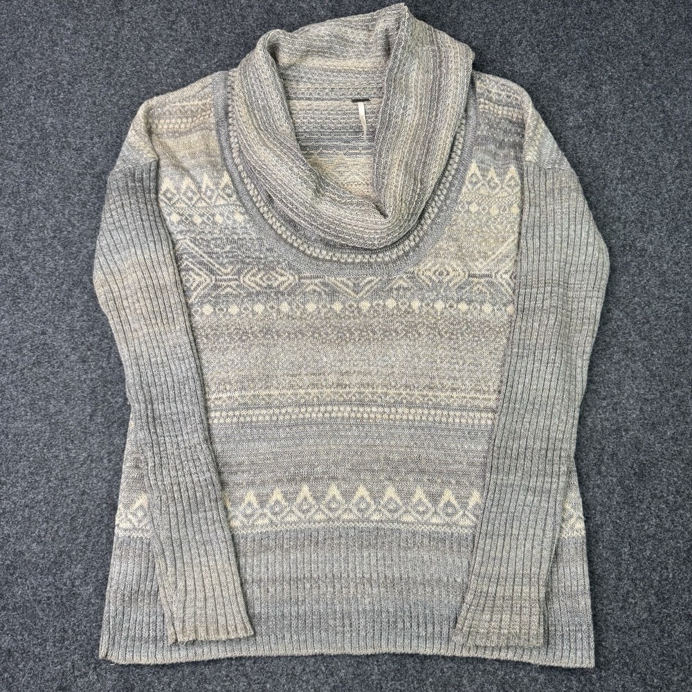 Free People Sweater Womens M Gray Fair Isle Cowl Neck Nordic Boho Knit